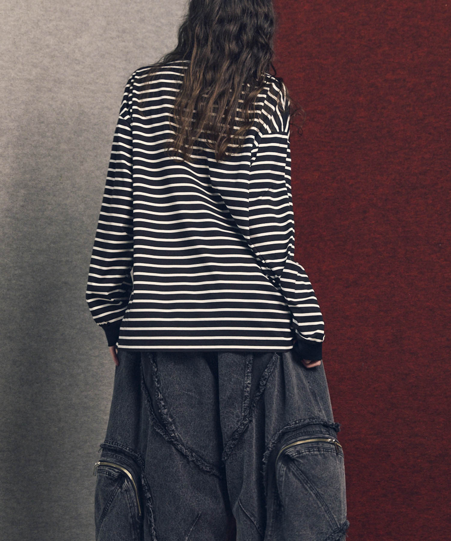 ULTIMA Cotton Border Prime-Over Crew Neck Long Sleeve T-Shirt