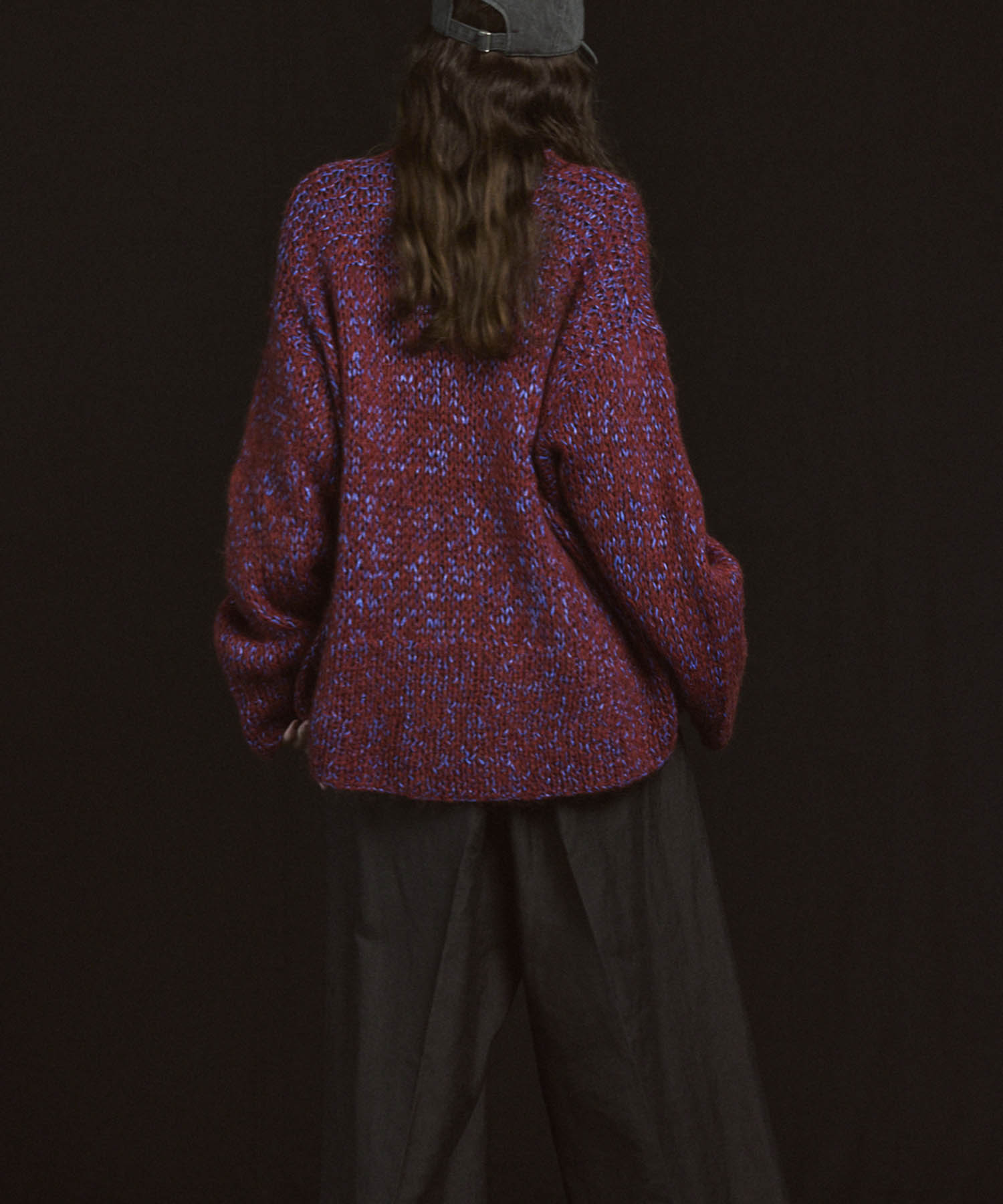 Tape Yarn Mix Hand Knitting Prime-Over Crew Neck Knit Pullover