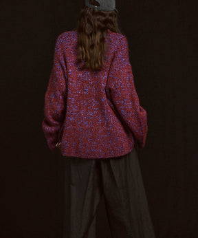 Tape Yarn Mix Hand Knitting Prime-Over Crew Neck Knit Pullover