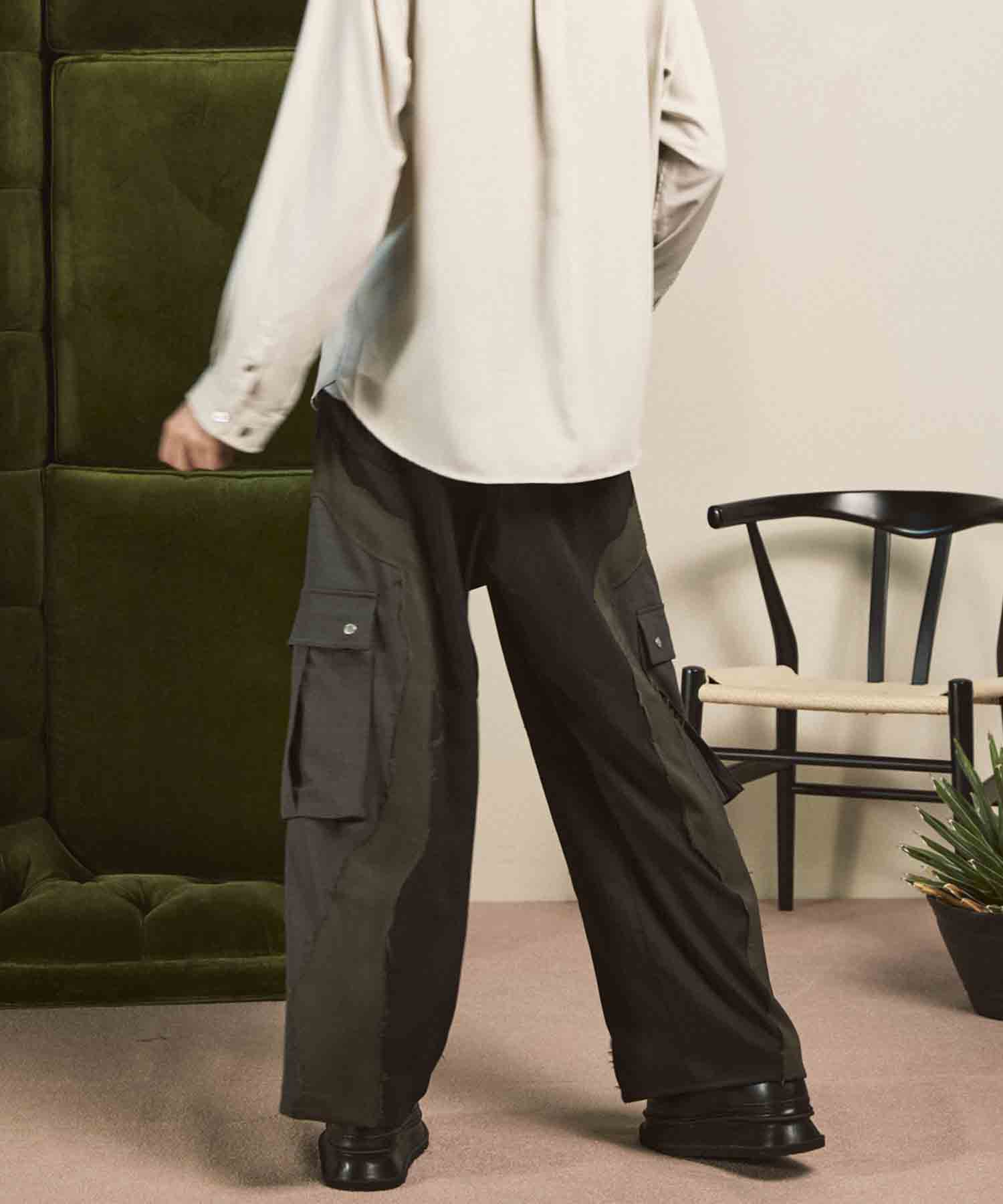 Zigzag Different Material Docking Cargo Pants