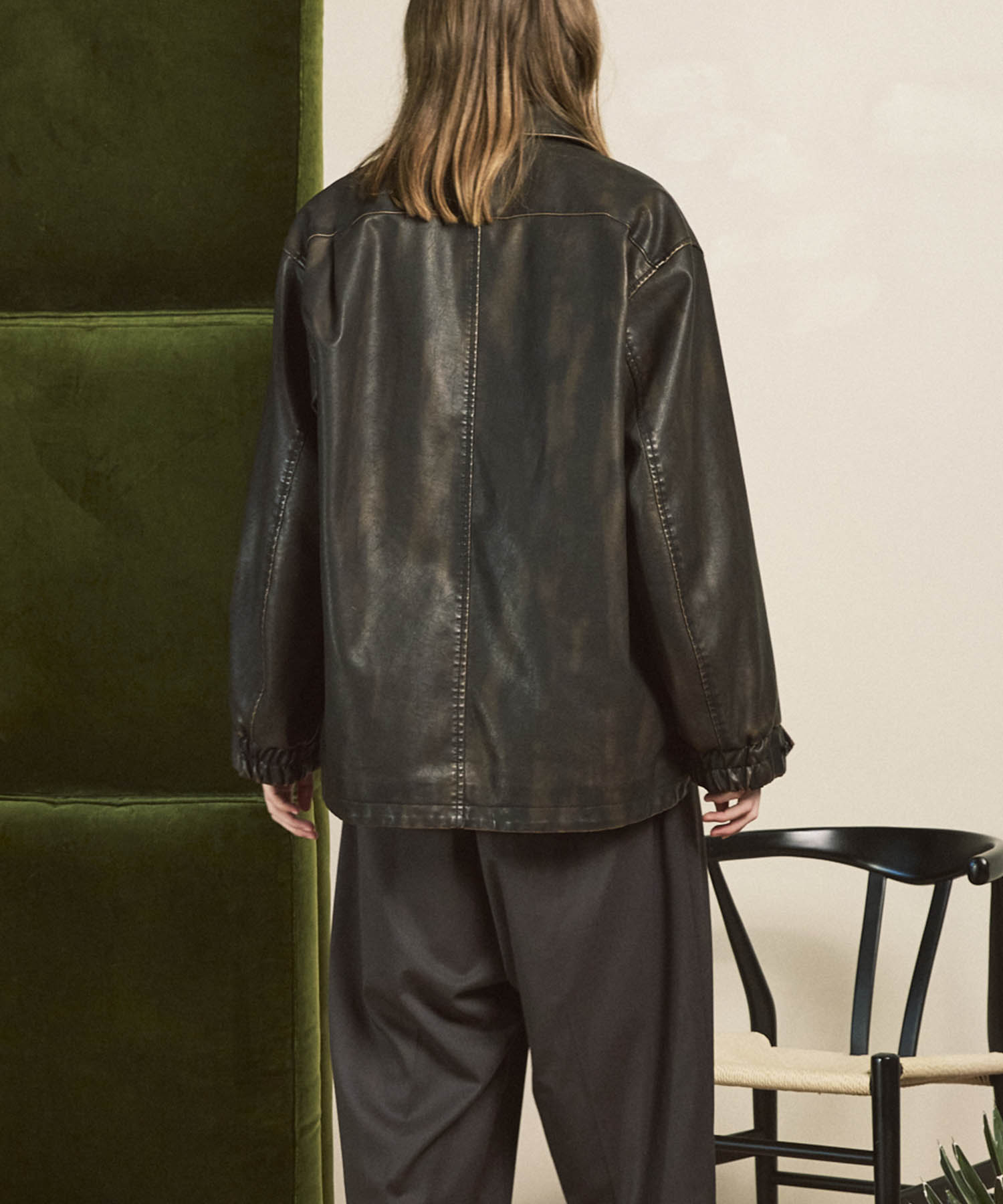 Artificial Leather Prime-Over Shirt Blouson