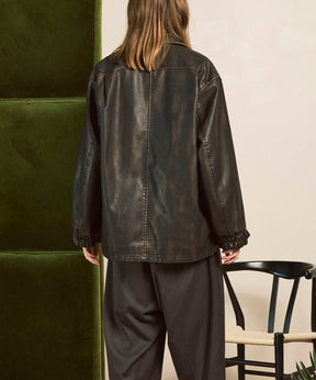 Artificial Leather Prime-Over Shirt Blouson