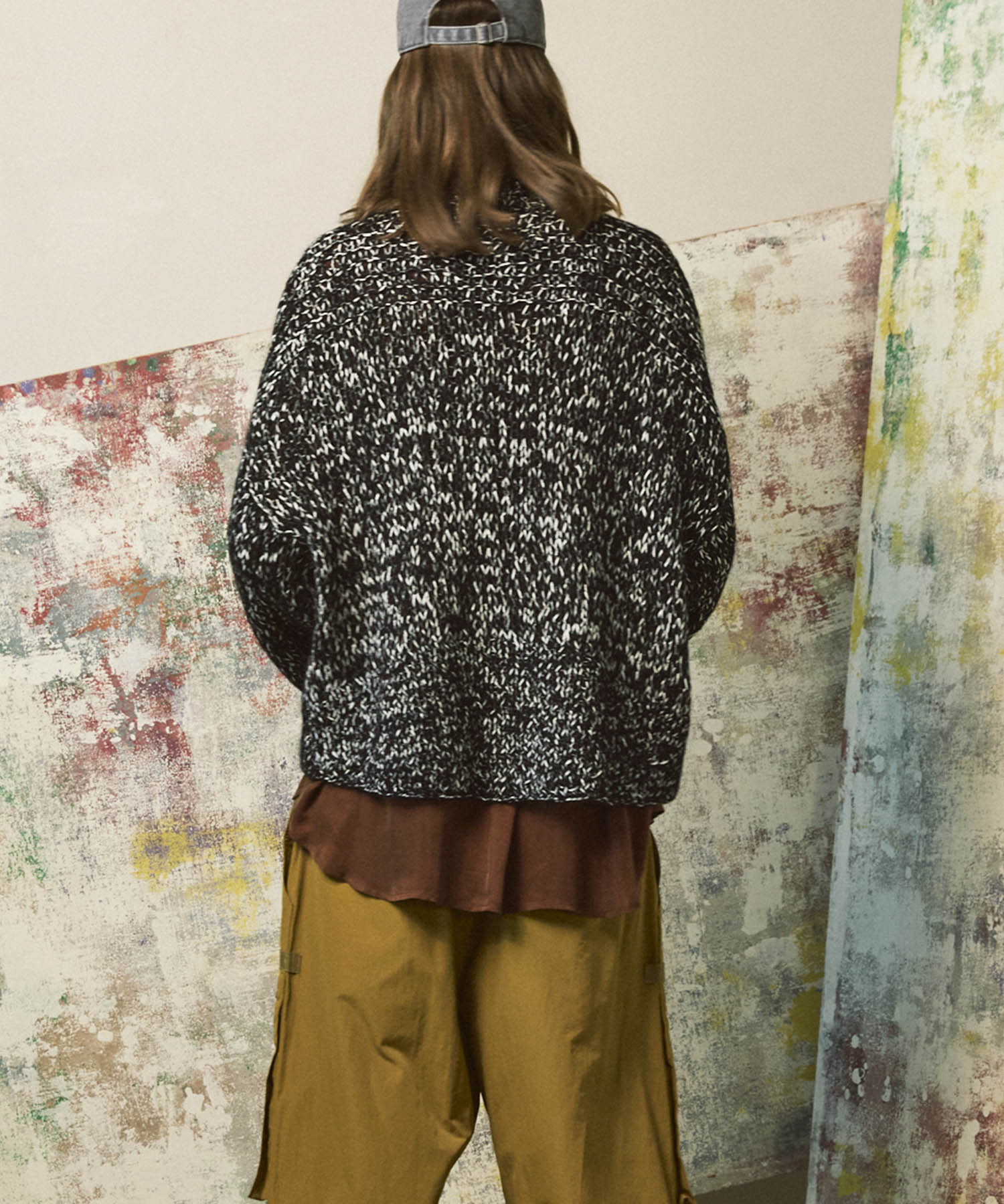 Tape Yarn Mix Hand Knitting Prime-Over Crew Neck Knit Pullover