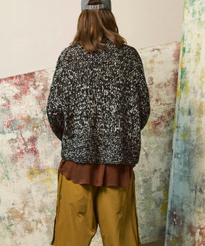 Tape Yarn Mix Hand Knitting Prime-Over Crew Neck Knit Pullover