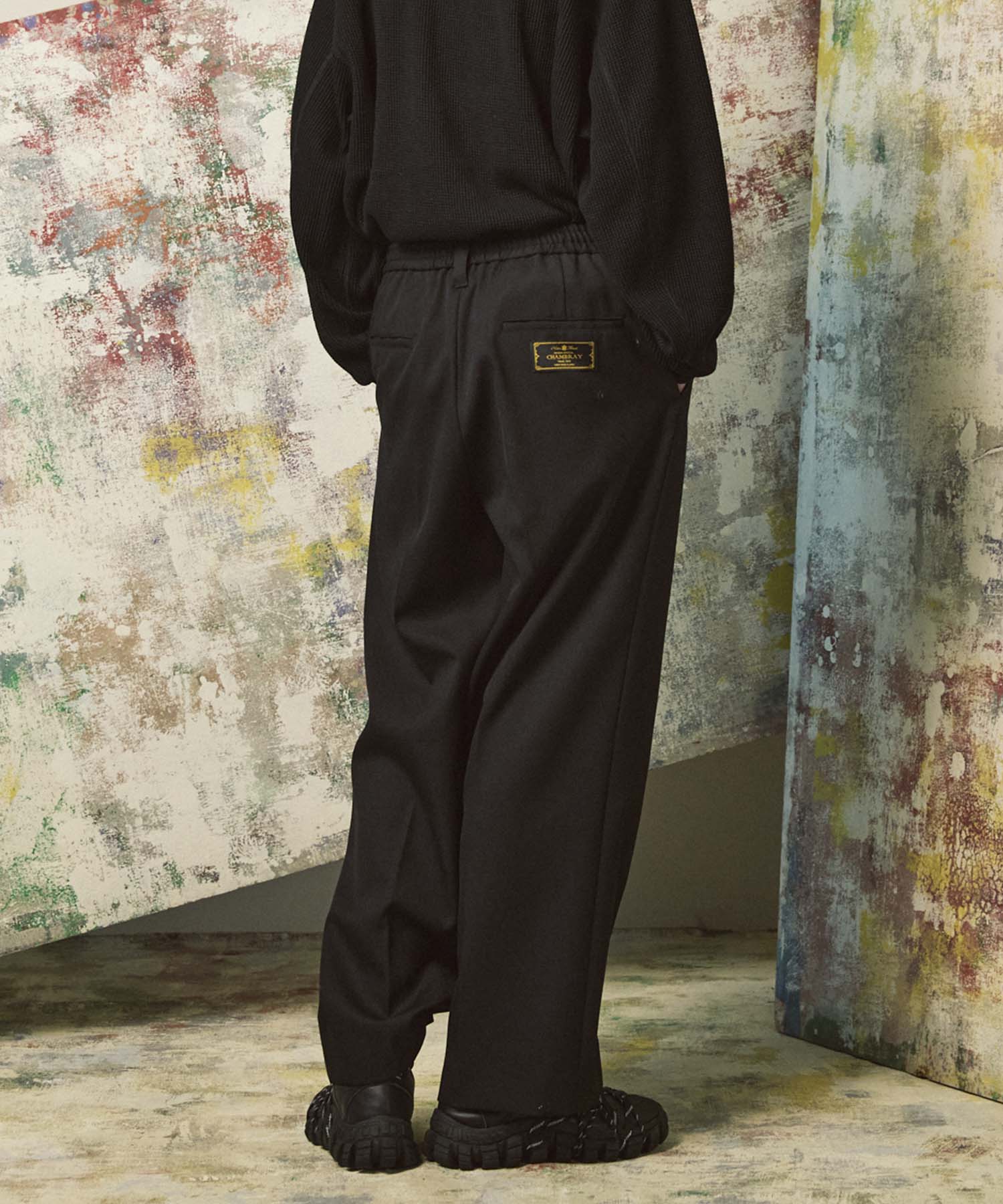 4 Colors Chambray Washable Wool Prime-Wide One Tuck Wide Pants