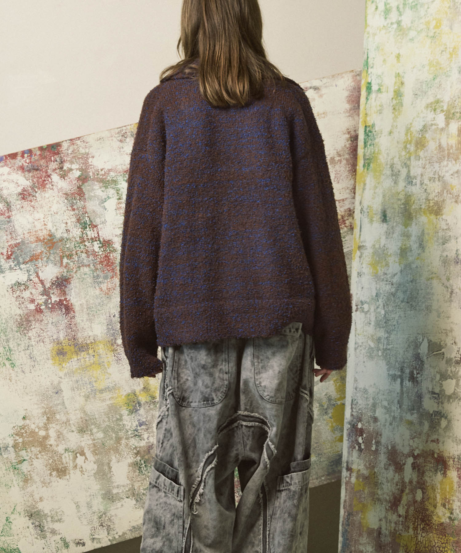 混合彩色纱线纱线船长针织套头衫