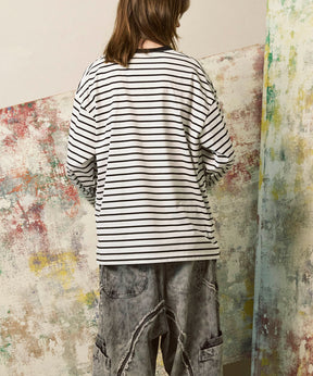 ULTIMA Cotton Border Prime-Over Crew Neck Long Sleeve T-Shirt