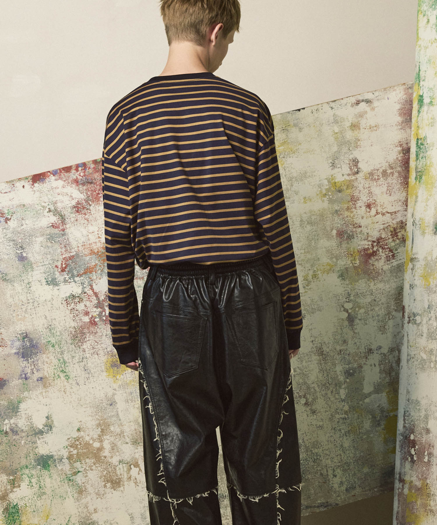 ULTIMA Cotton Border Prime-Over Crew Neck Long Sleeve T-Shirt