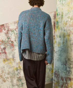 Tape Yarn Mix Hand Knitting Prime-Over Crew Neck Knit Pullover