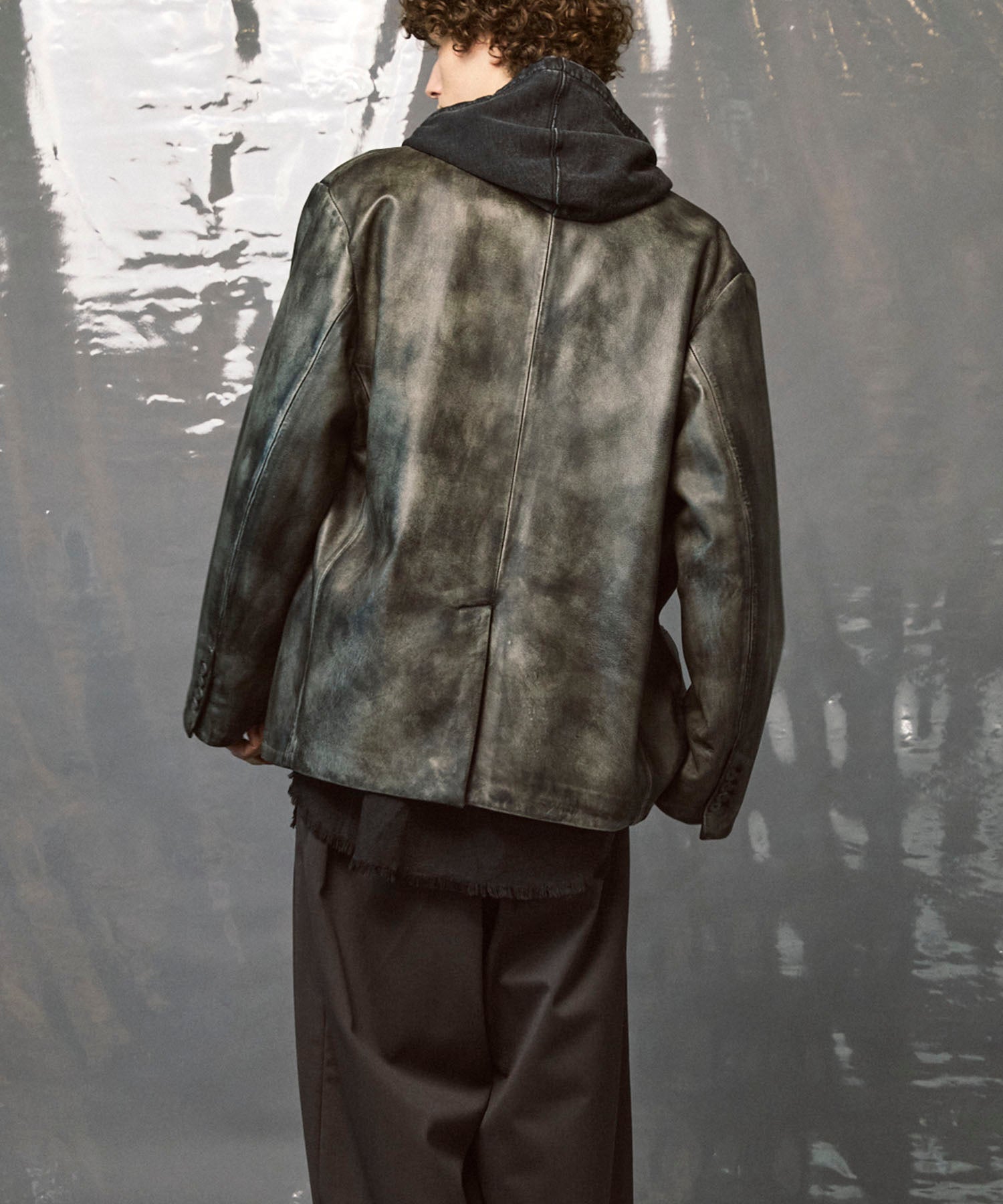 Sheep Leather Peaked Lapel Semi-Double Tailored Jacket