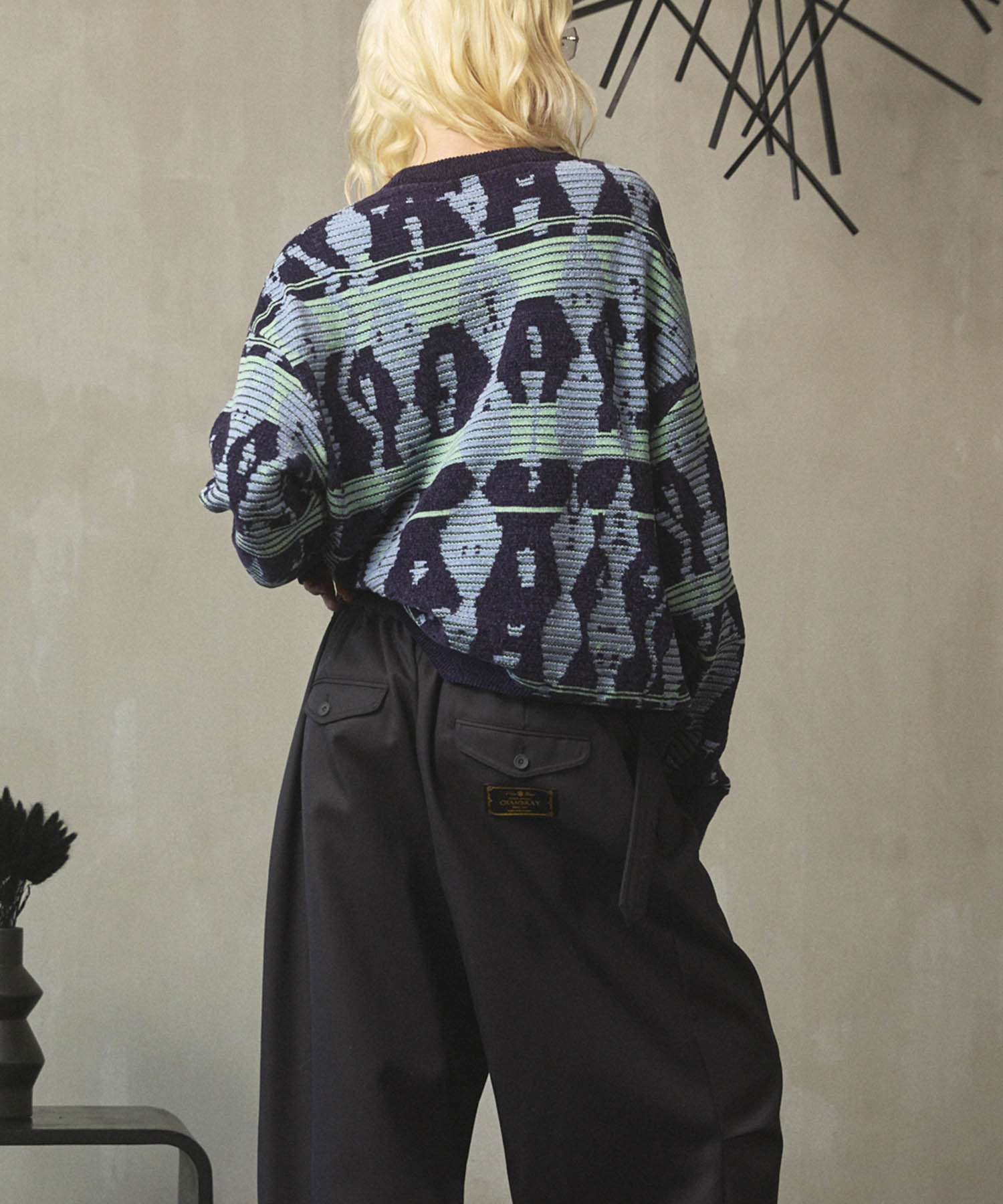 [25AW PRE-ORDER] Rug Pattern Mall Yarn Jacquard Prime-Over Crew Neck Knit Pullover