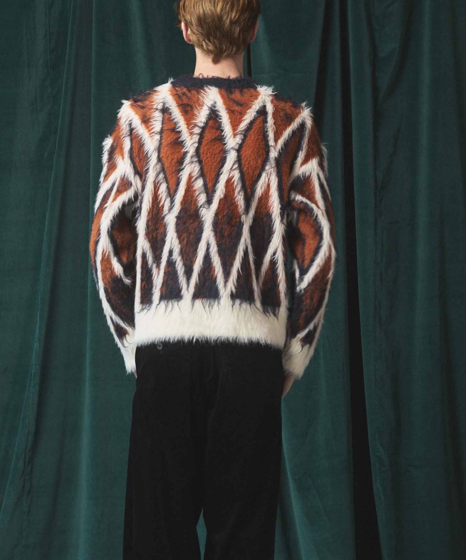 [25AW预订] 7G毛茸茸的jacquard钻石图案Argyle Prime ersere脖子编织套头衫