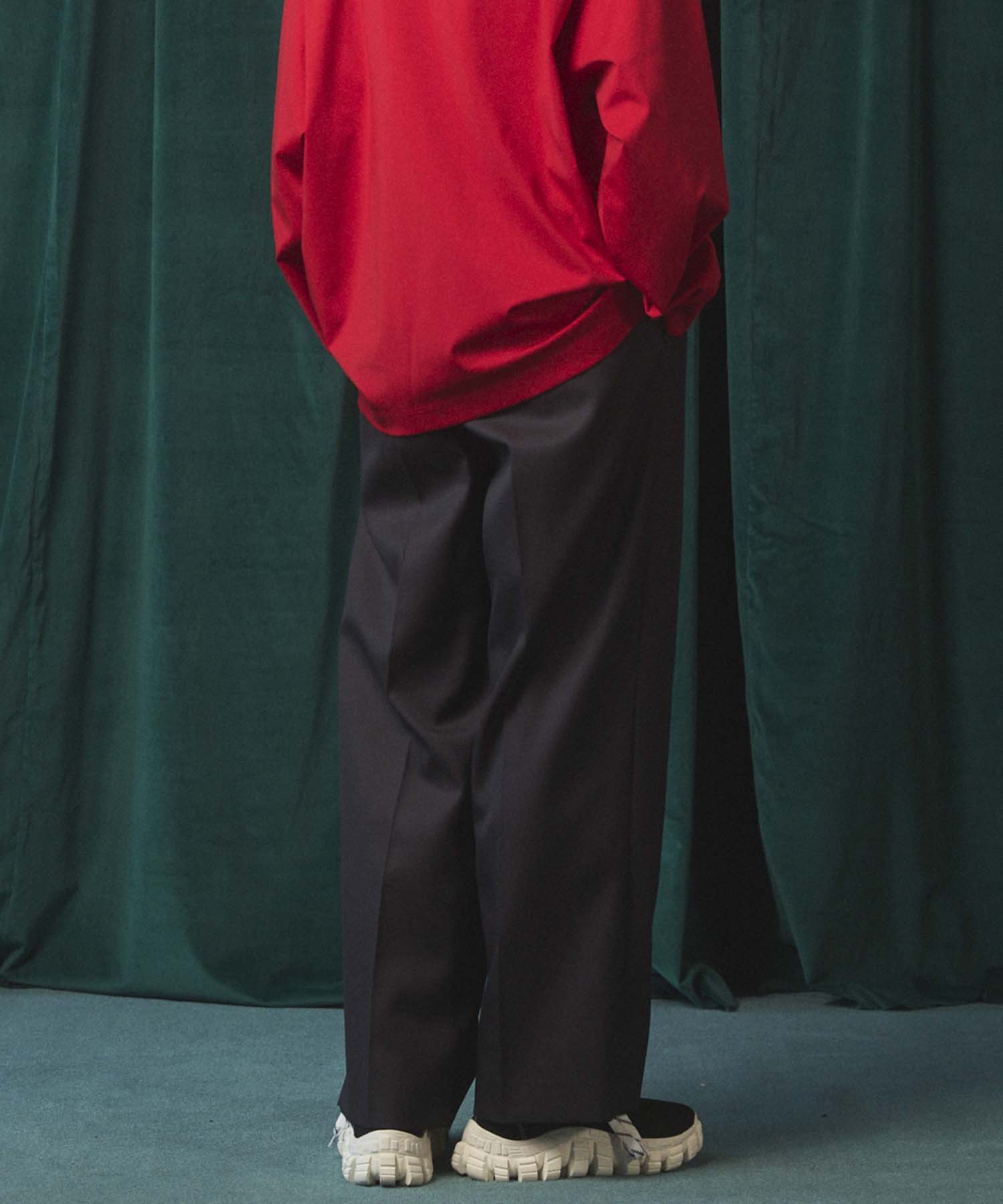 4 Colors Chambray Washable Wool Prime-Wide One Tuck Wide Pants