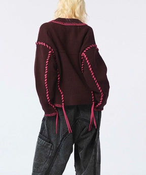 等级短长度超过V领针织套头衫