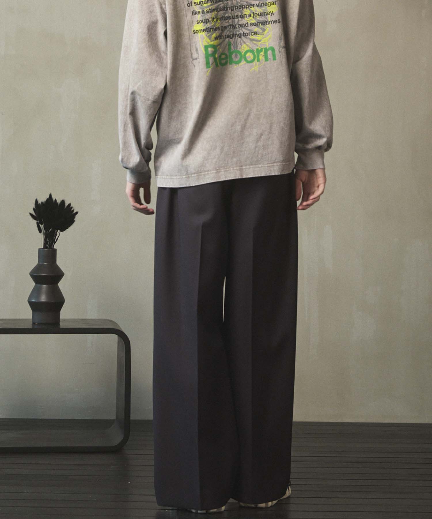 4 Colors Chambray Washable Wool Prime-Wide Two Tuck Wide Pants