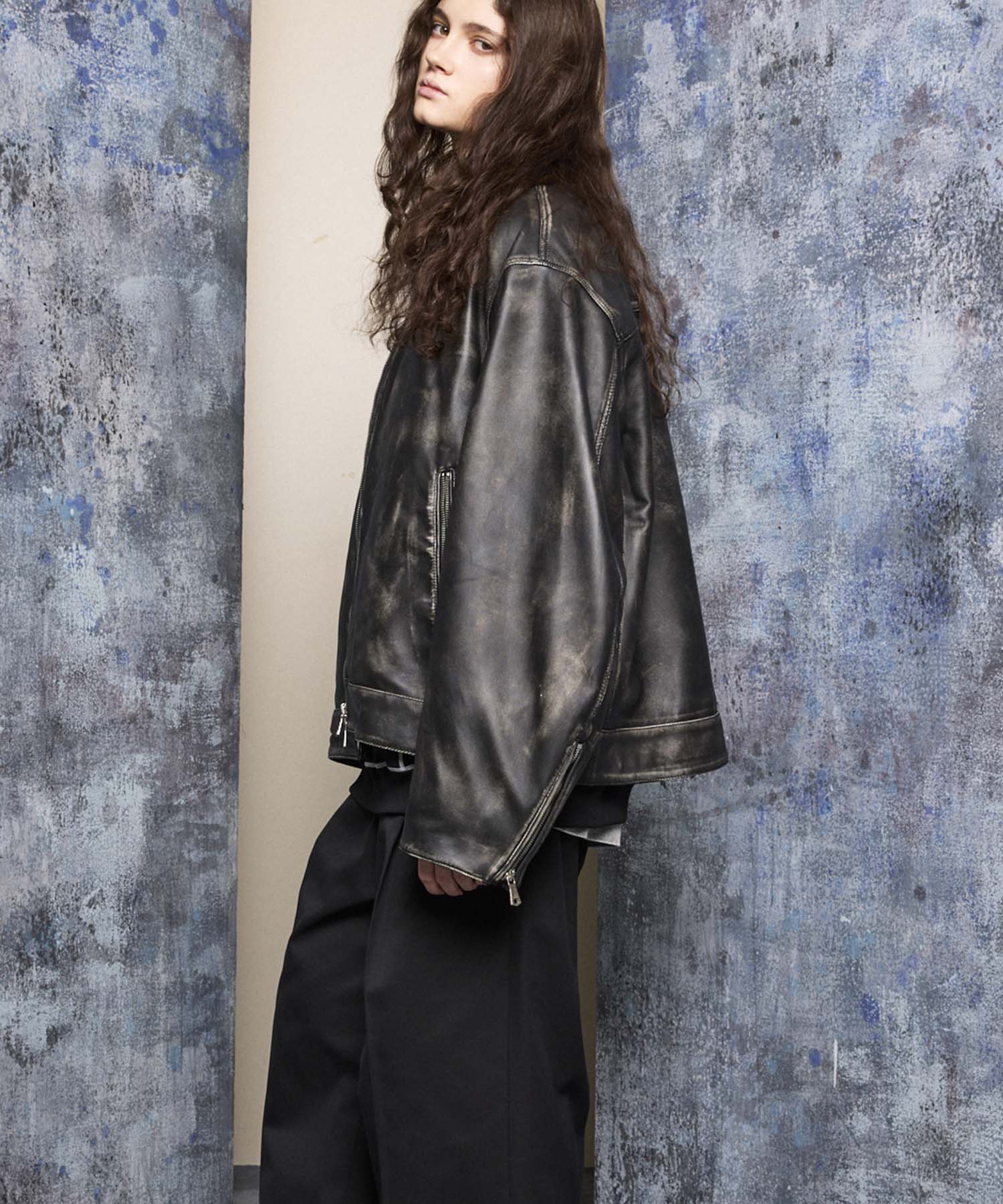 【24AW PRE-ORDER】Sheep Leather Prime-Over Single Rider Collared Jacket