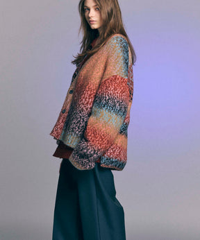 [24AW Pre-Order] Pinori Long Space-Dye Gradation Prime-Over V-Neck Knit Cardigan