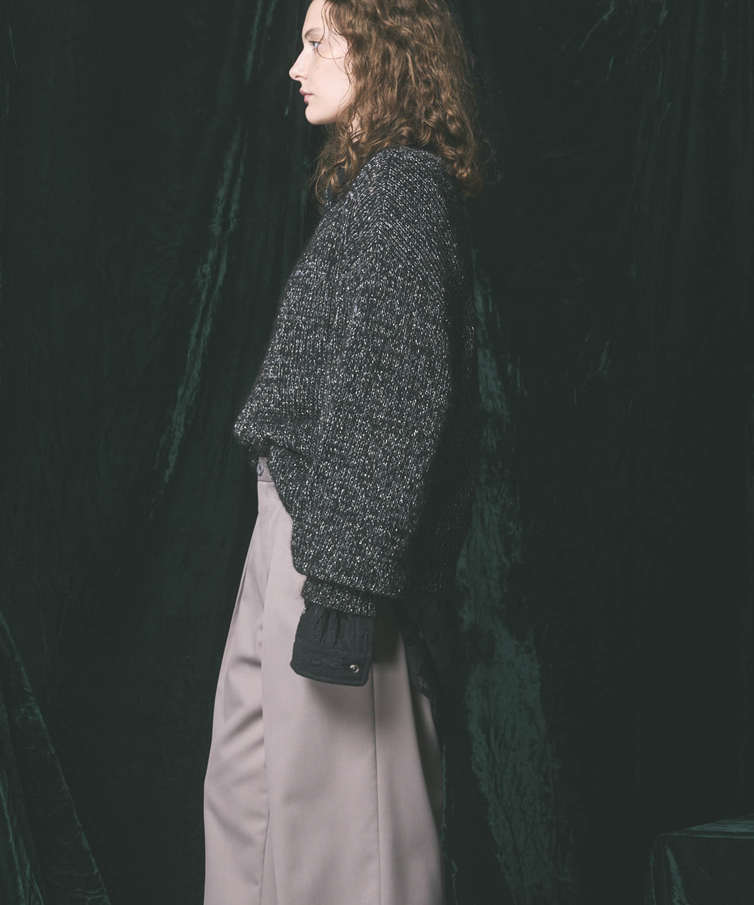 【24AW PRE-ORDER】Mohair x Metallic Yarn Mixed Mohair Sheer Prime-Over Crew Neck Knit Pullover