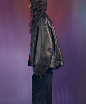 양 가죽 싱글 라이더 칼라 킹 재킷