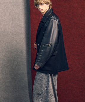 [25AW 사전 주문] 양 가죽 멜튼 콤비네이션 완두콩 코트