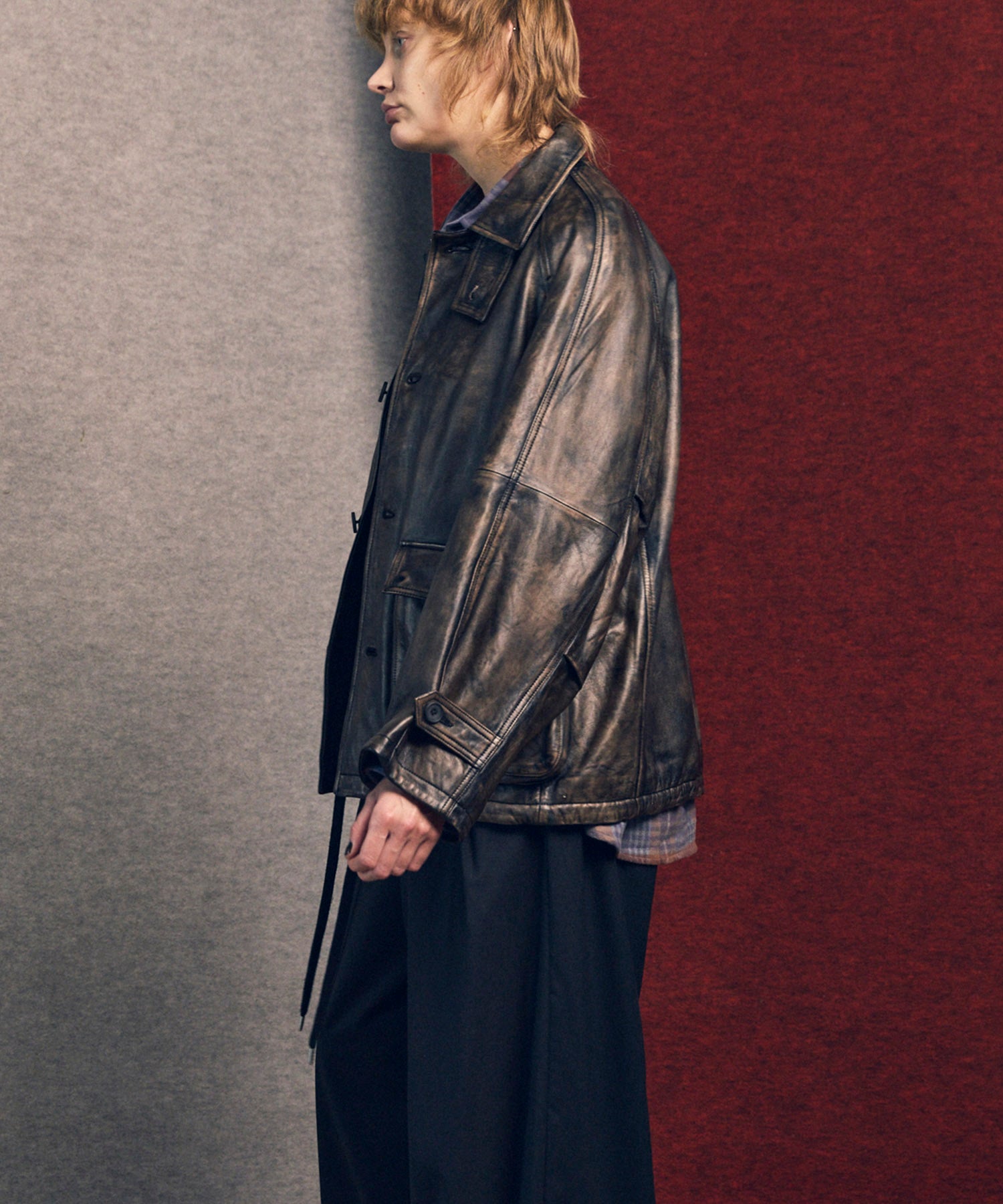 Sheep Leather Front Button Single Blouson