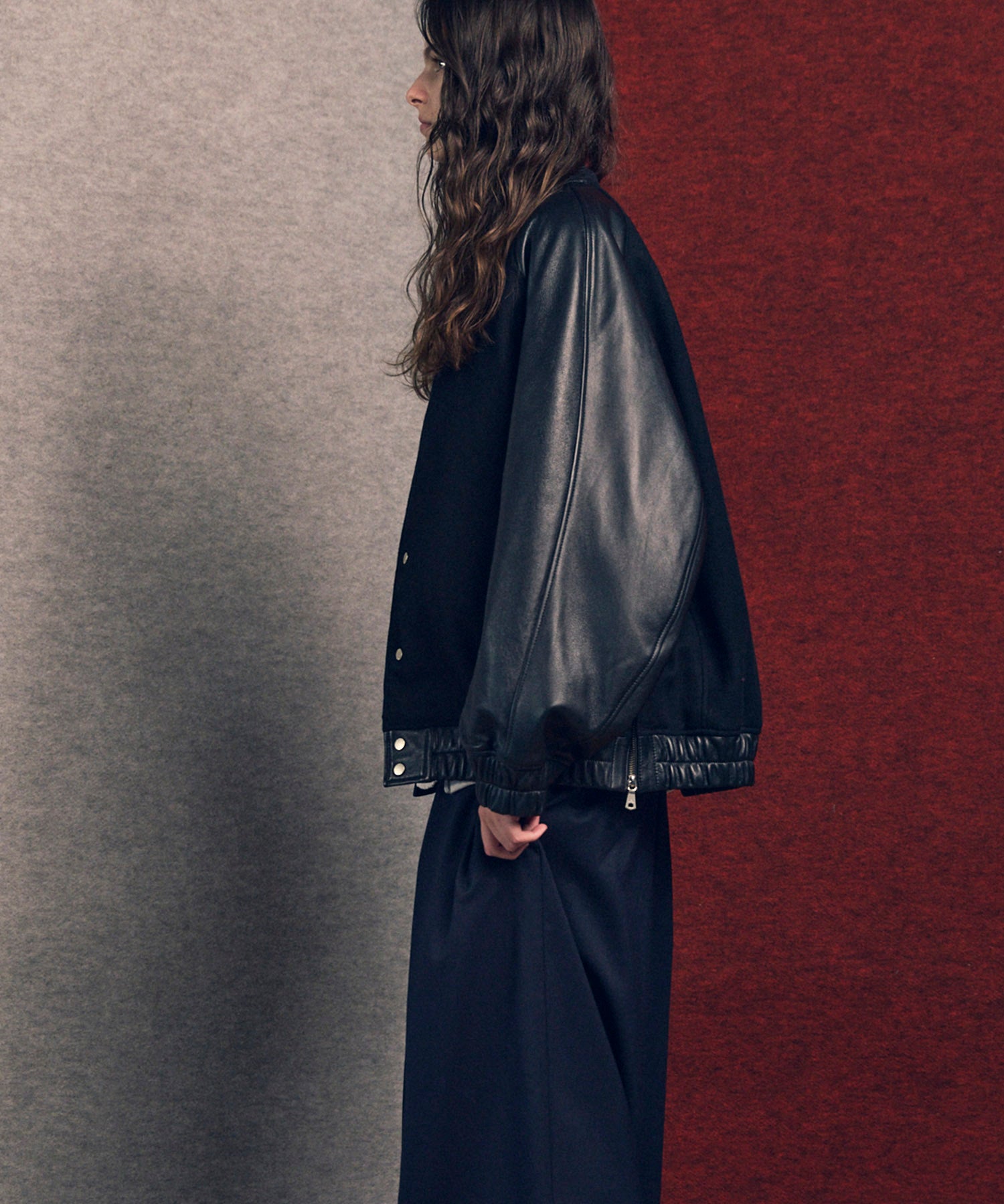 25AW PRE-ORDER】Sheep Leather Melton Combination Stadium Jacket