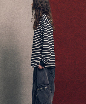 ULTIMA Cotton Border Prime-Over Crew Neck Long Sleeve T-Shirt