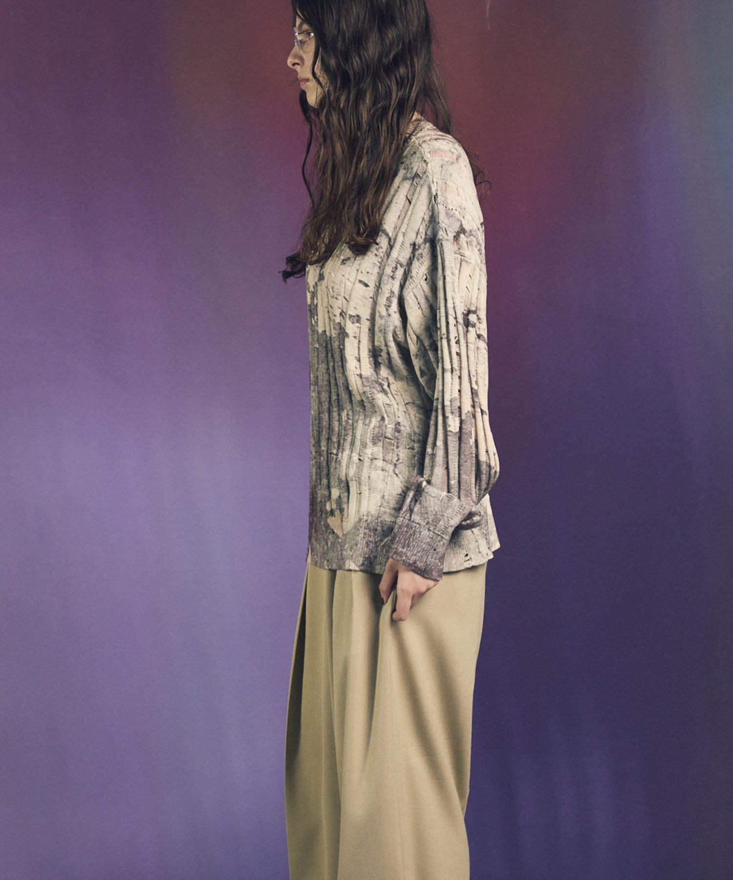 Wall Art Print Damage Knit Pullover