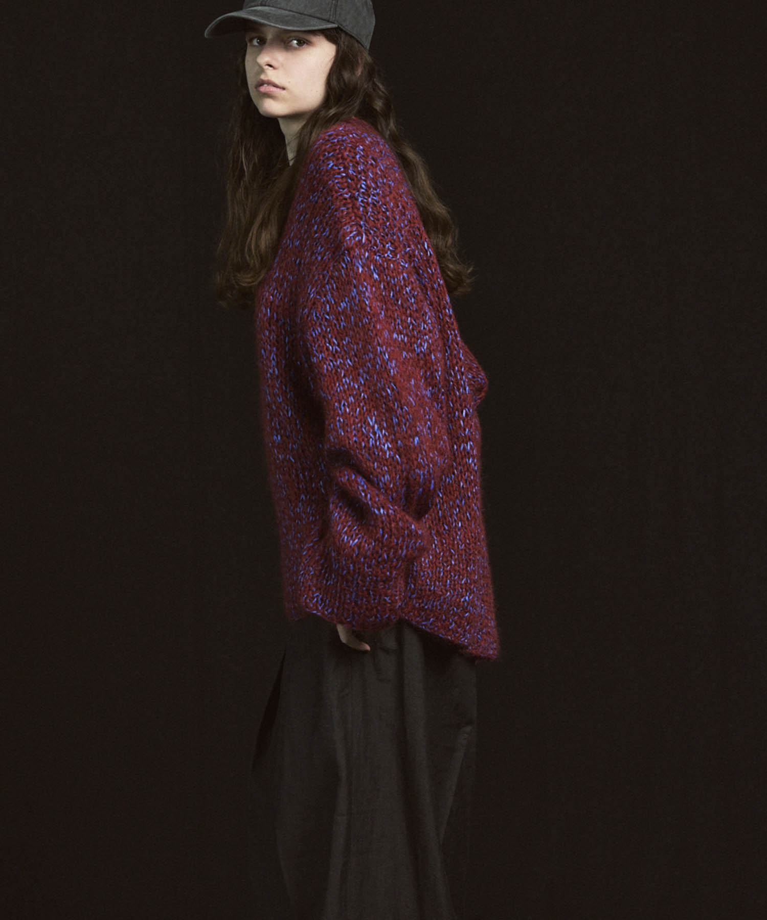 Tape Yarn Mix Hand Knitting Prime-Over Crew Neck Knit Pullover