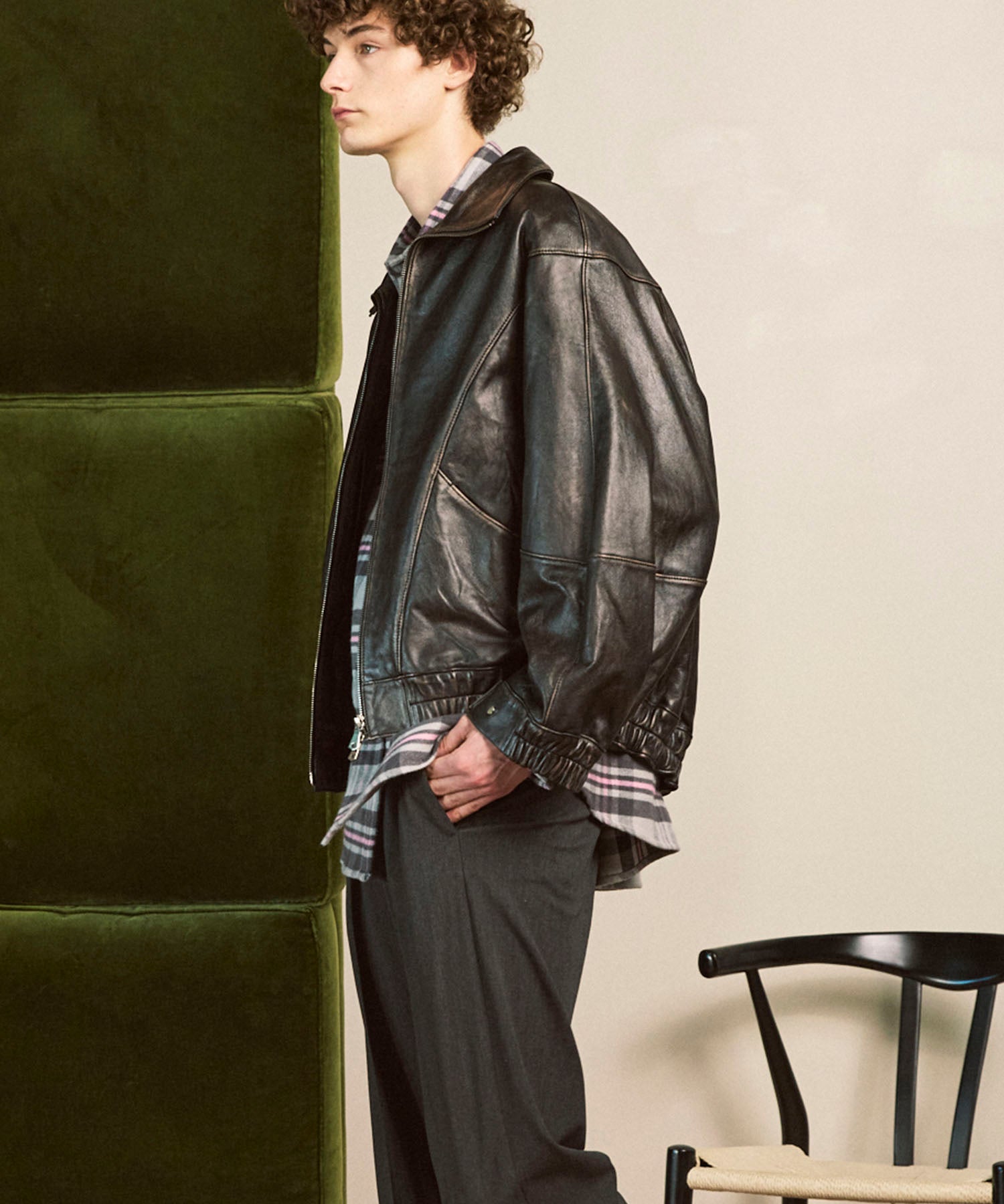 PRE-ORDER】Sheep Leather Stand Collar Blouson