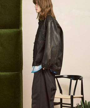 Artificial Leather Prime-Over Shirt Blouson