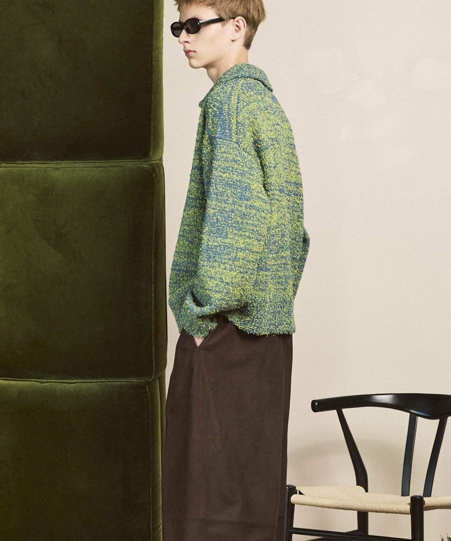 混合彩色纱线纱线船长针织套头衫