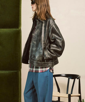 양 가죽 싱글 라이더 칼라 킹 재킷