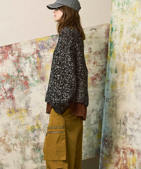 Tape Yarn Mix Hand Knitting Prime-Over Crew Neck Knit Pullover