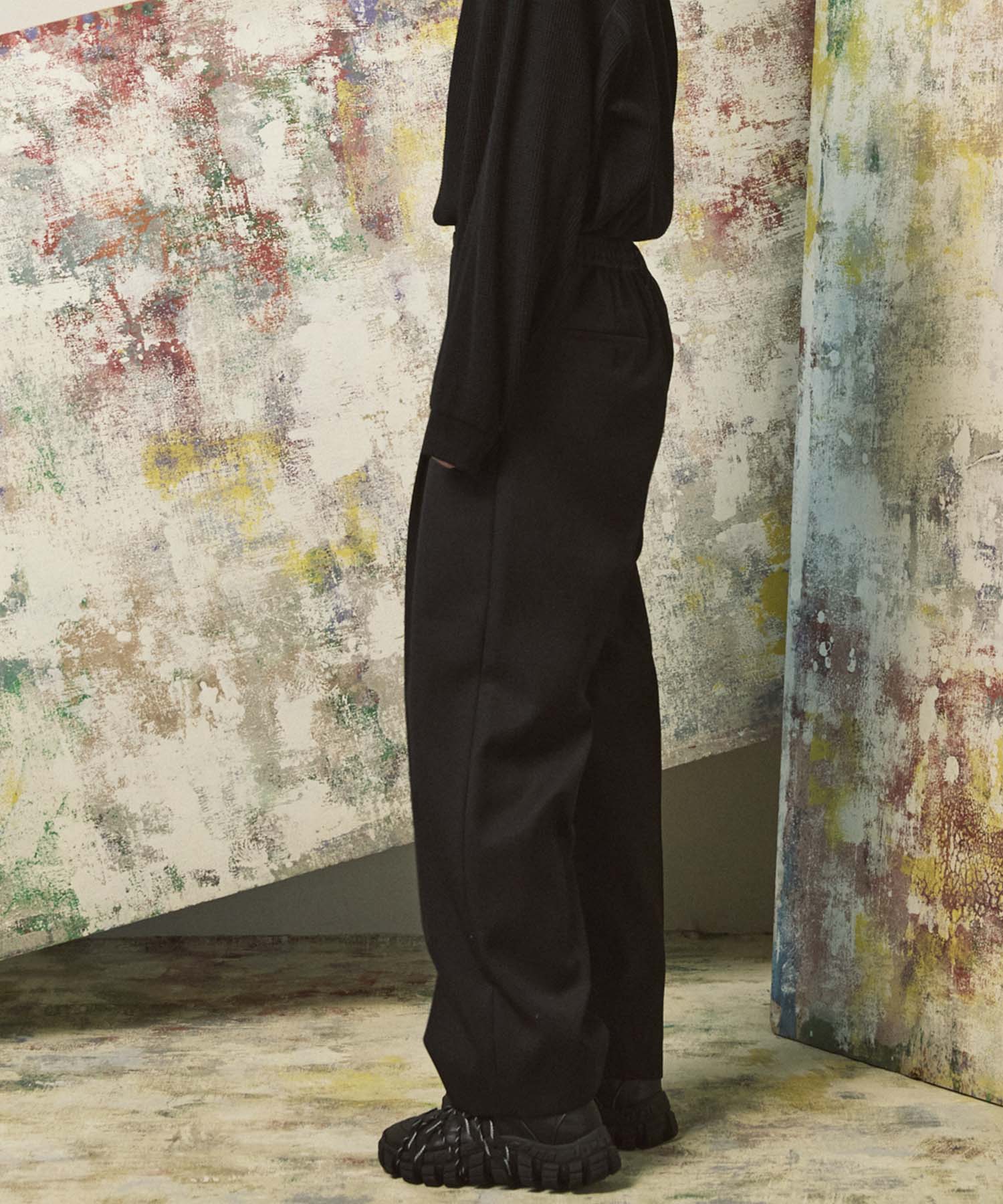 4 Colors Chambray Washable Wool Prime-Wide One Tuck Wide Pants