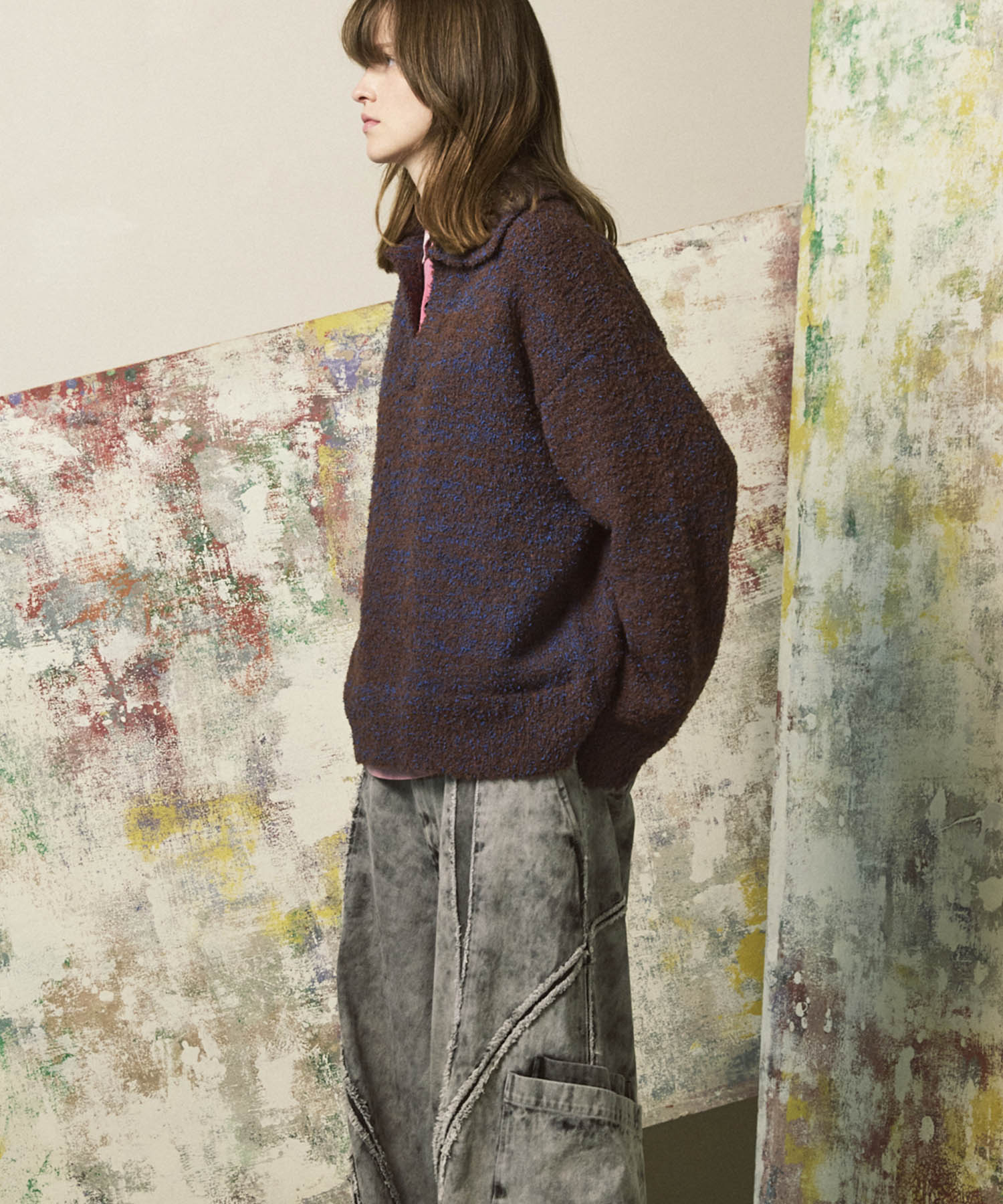 混合彩色纱线纱线船长针织套头衫