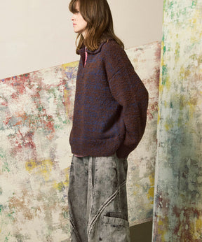 混合彩色纱线纱线船长针织套头衫