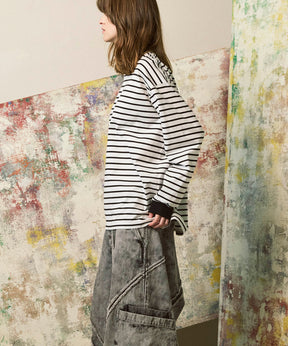 ULTIMA Cotton Border Prime-Over Crew Neck Long Sleeve T-Shirt