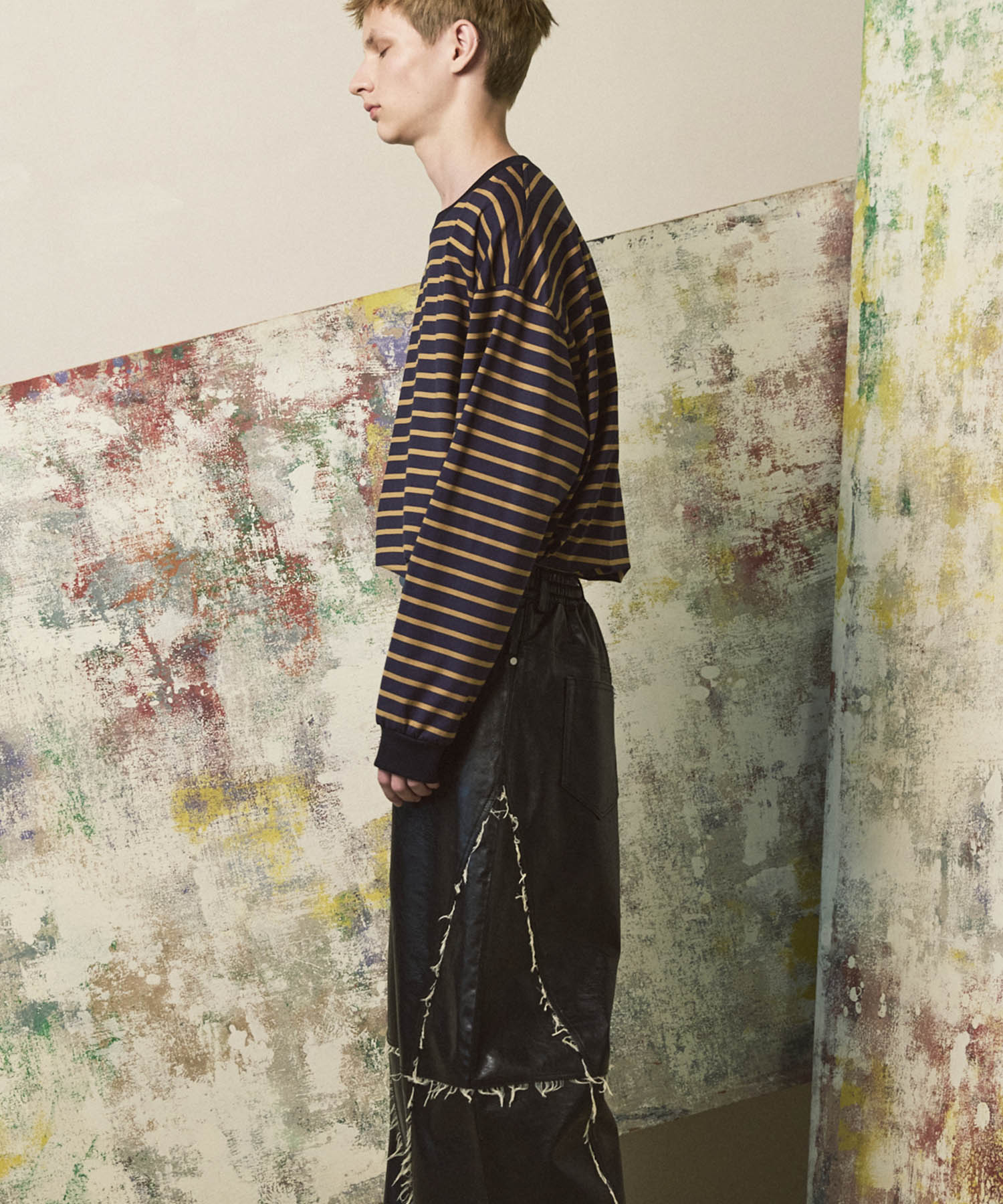 ULTIMA Cotton Border Prime-Over Crew Neck Long Sleeve T-Shirt