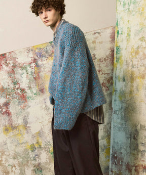 Tape Yarn Mix Hand Knitting Prime-Over Crew Neck Knit Pullover