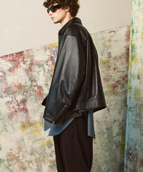 양 가죽 싱글 라이더 칼라 킹 재킷