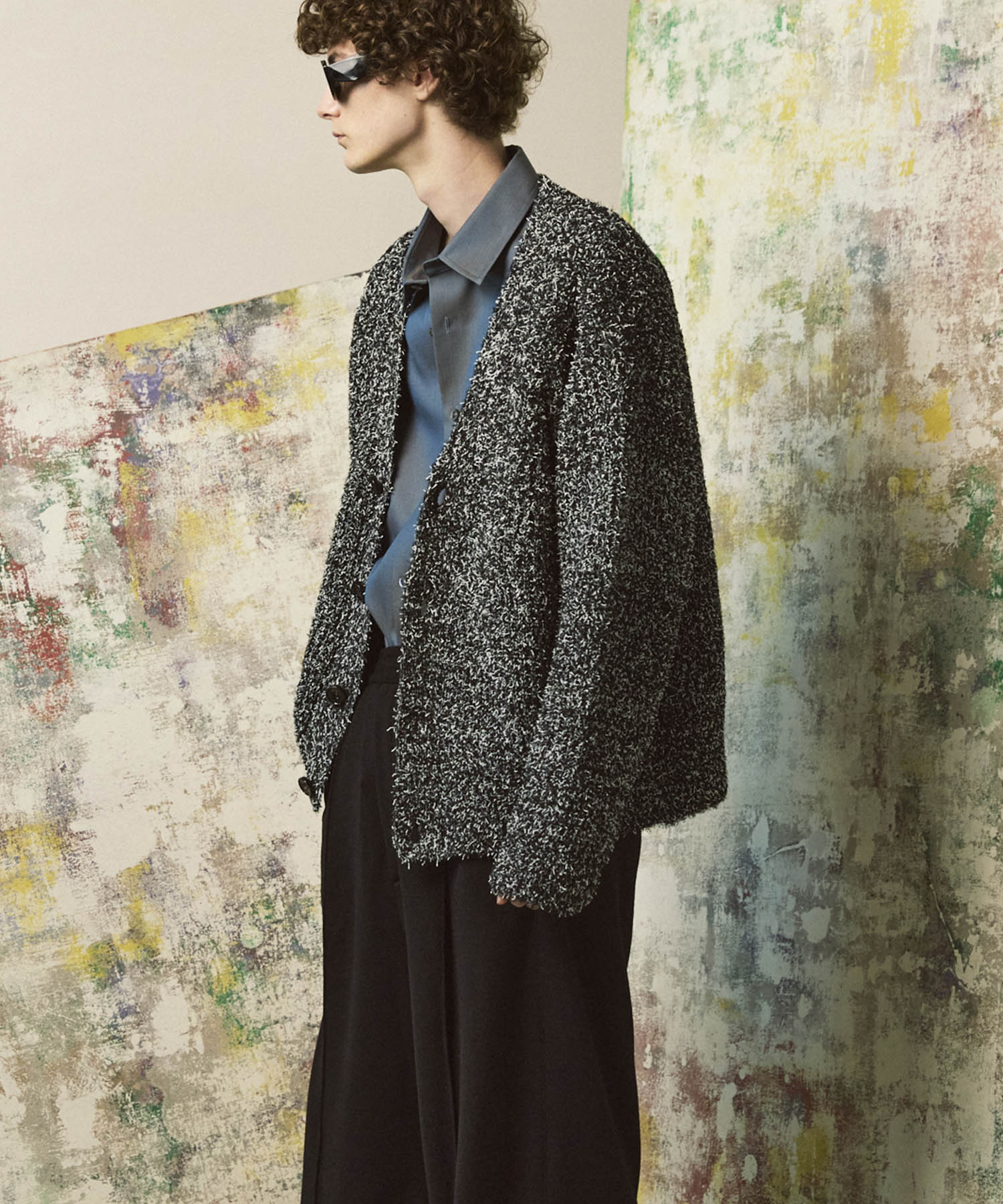 Mix Color Fancy Yarn Prime-Over Knit Cardigan