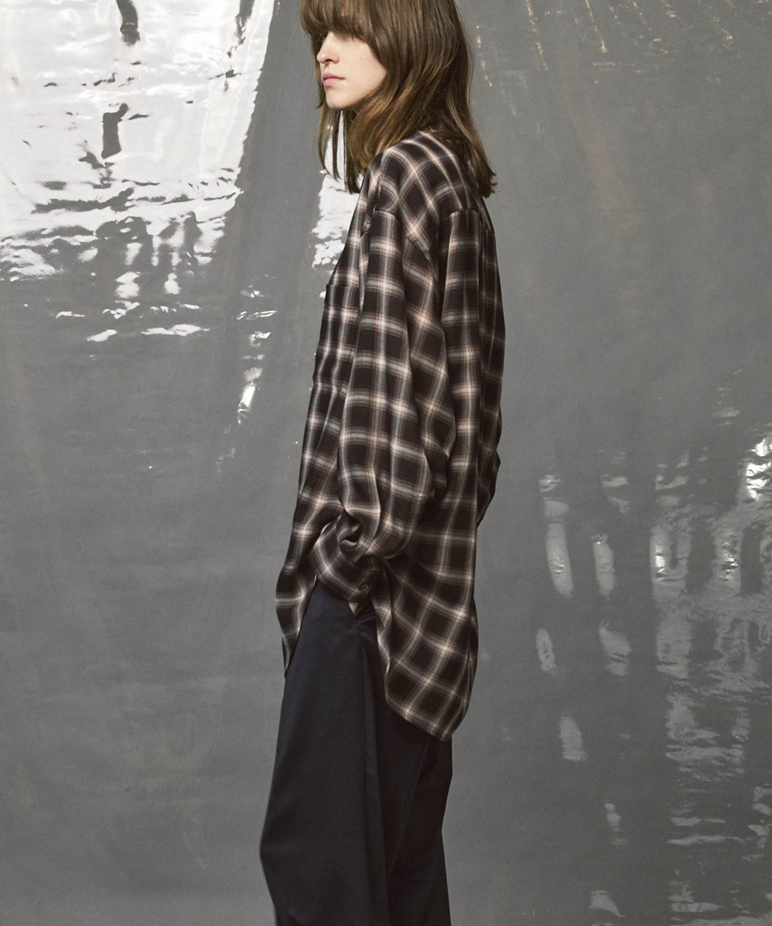 Prime-Over Ombre 점검 일반 칼라 셔츠 코트