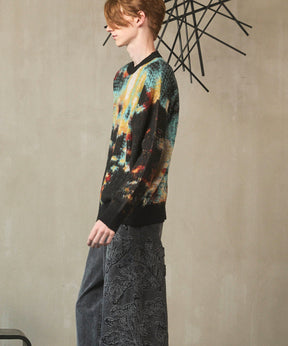 [25AW PRE-ORDER] Contemporary Art Jacquard Prime-Over Crew Neck Shaggy Knit Pullover