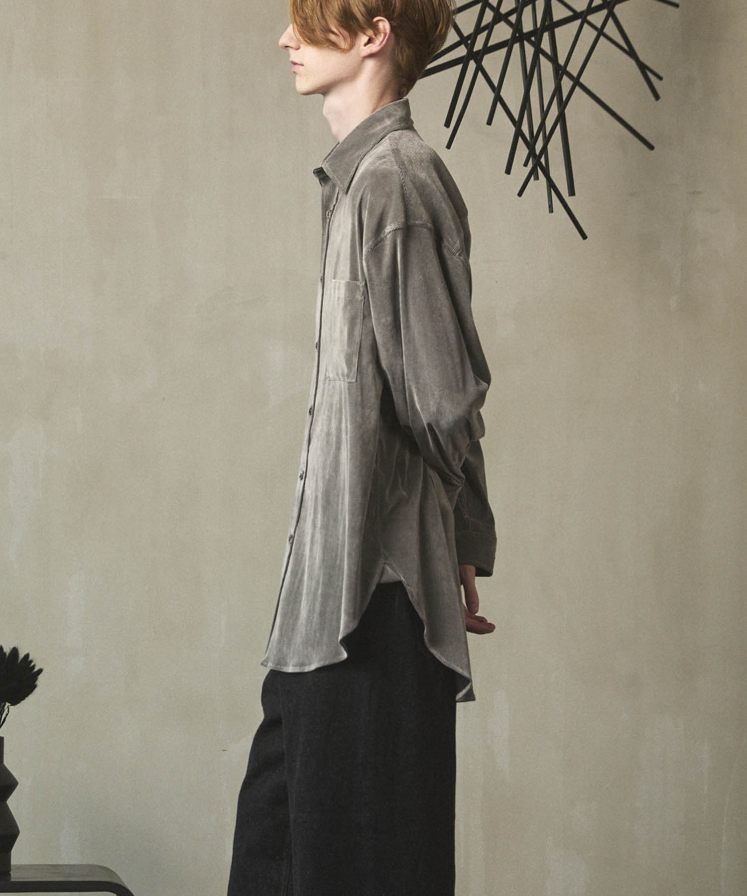 Prime-Over Flocky Print Regular Collar Shirt Coat