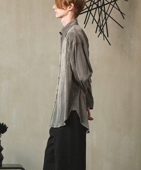 프라임 오버 플록 프린트 일반 칼라 셔츠 코트