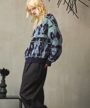 [25AW PRE-ORDER] Rug Pattern Mall Yarn Jacquard Prime-Over Crew Neck Knit Pullover