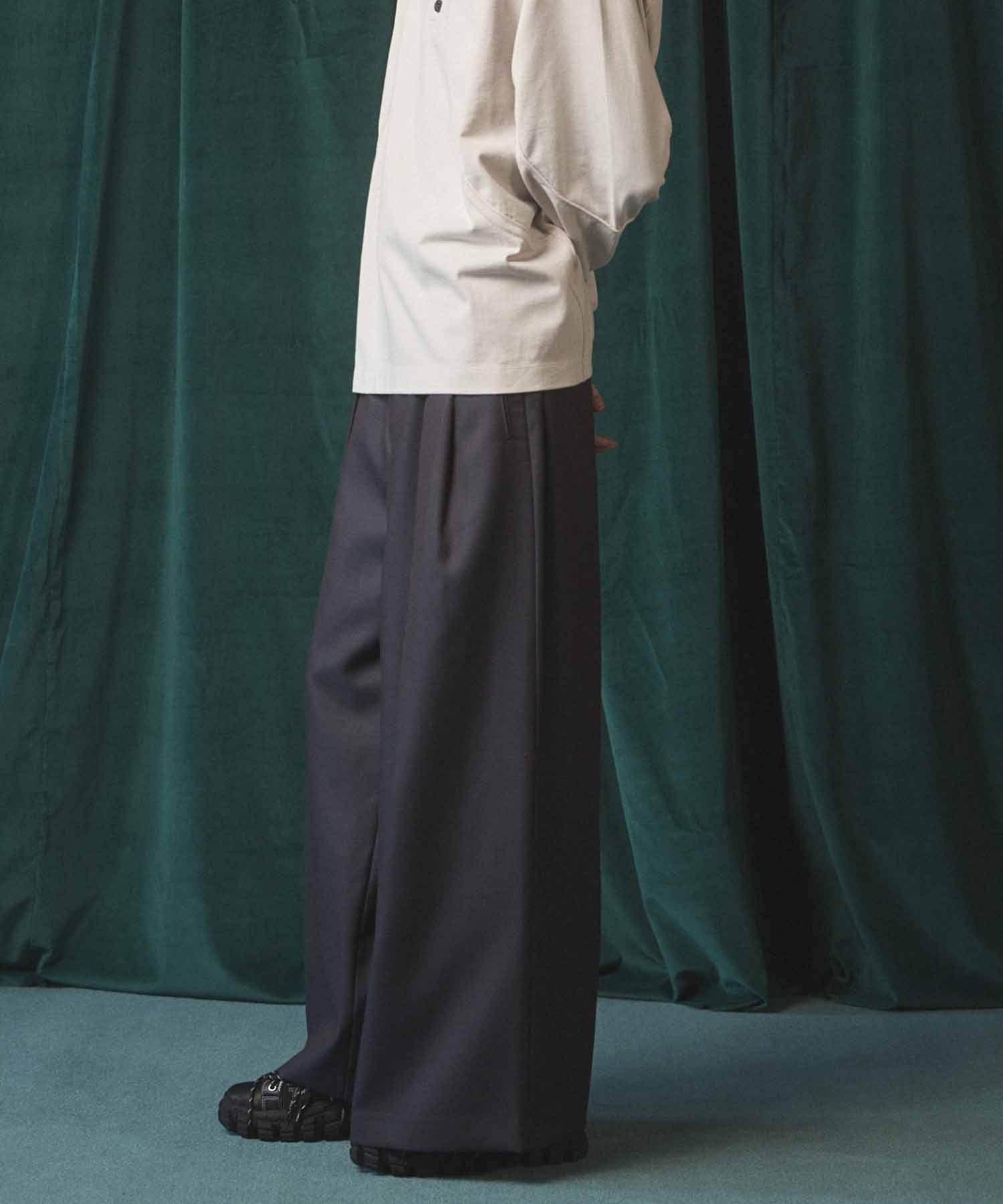 パンツ 4 Colors Chambray Wool Baggy Wide Pants 4 Colors Chambray Washable Wool Baggy Wide Pants