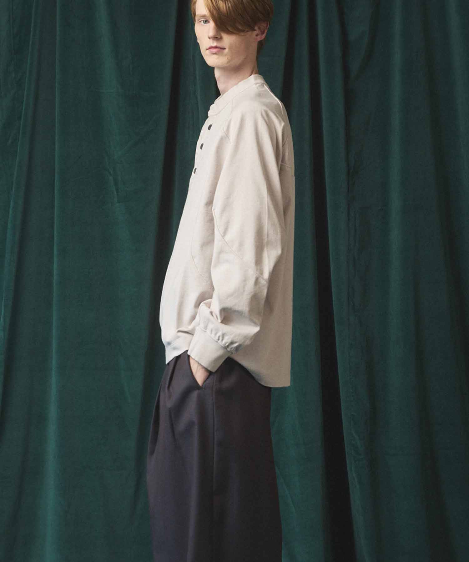 Curve switching Prime-Over Henry Neck Long Sleeve T-Shirt