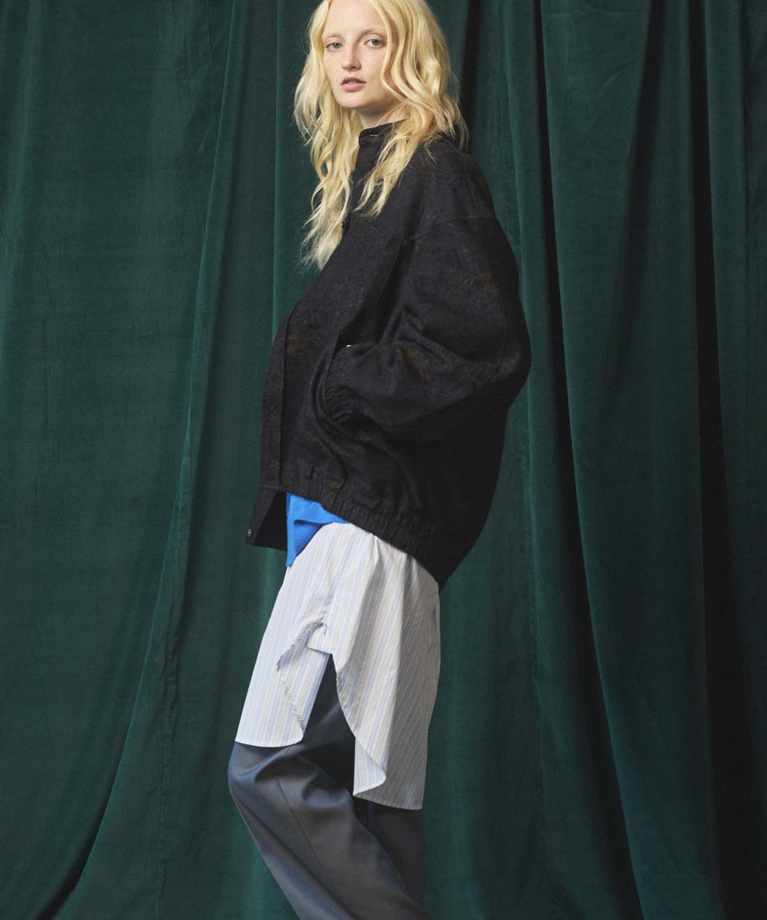 [Sale starts at 12:00 pm on Saturday, September 13th] [Italian Dead Stock Fabric] Prime-Over Curved Shirts Blouson